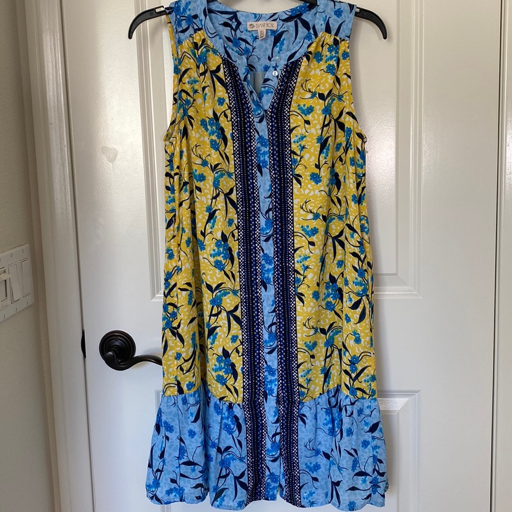 Eliane Rose Floral Button Down Patchwork Pockets Dress Ruffle Button Front Boho - Picture 2 of 9
